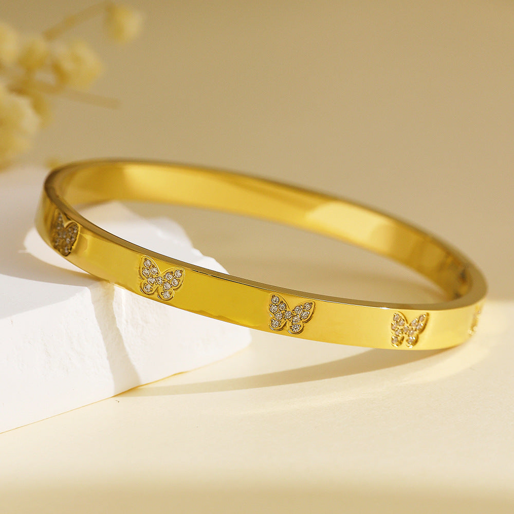 Wholesale All-match Fashion Diamond Butterfly Titanium Steel Bracelet